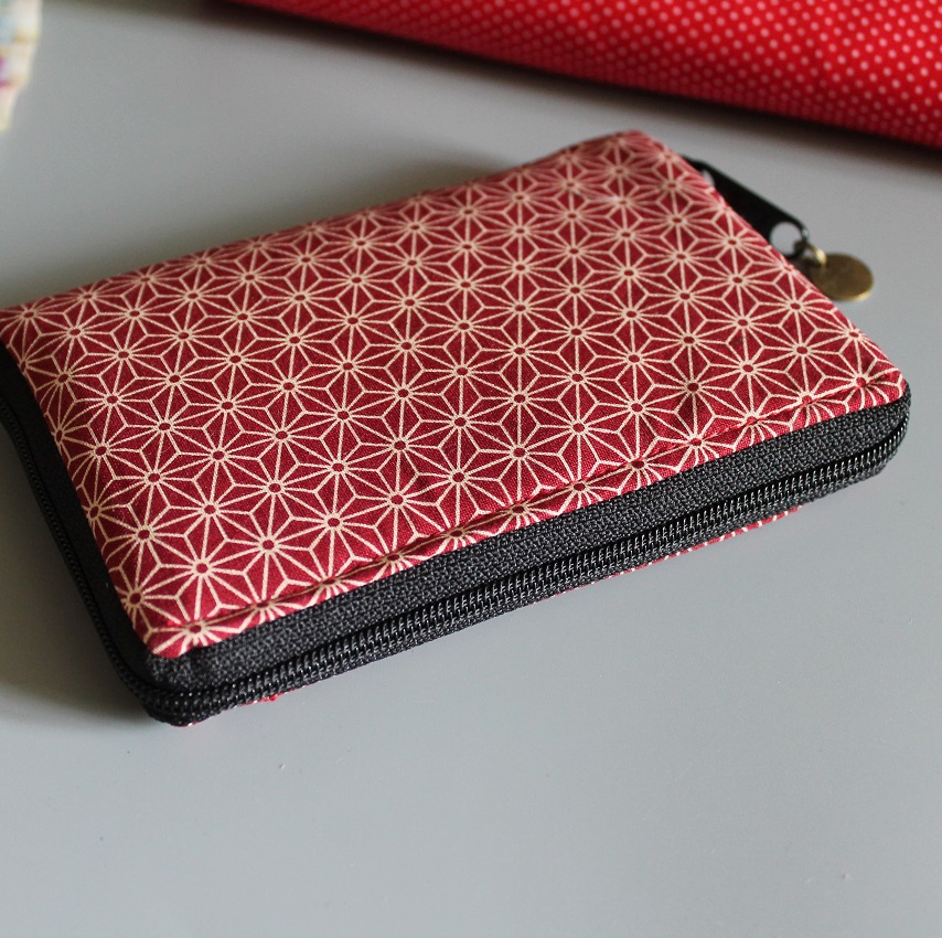 5.5" zippered Cards and coins wallet - Asanoha red